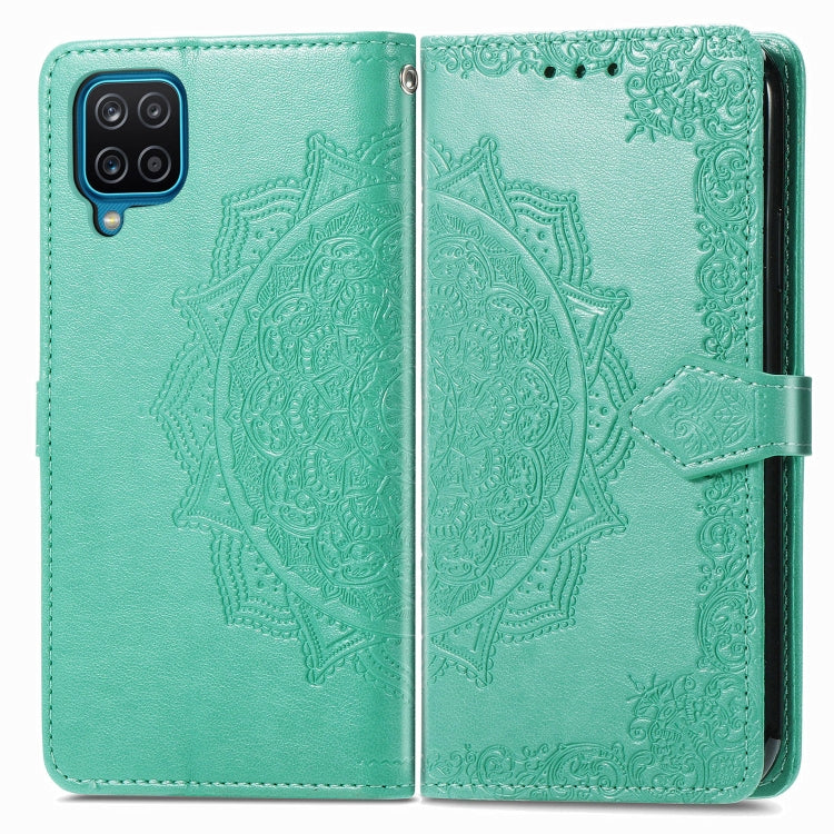 For Samsung Galaxy A12 Mandala Flower Embossed Horizontal Flip Leather Case with Holder & Three Card Slots & Wallet & Lanyard