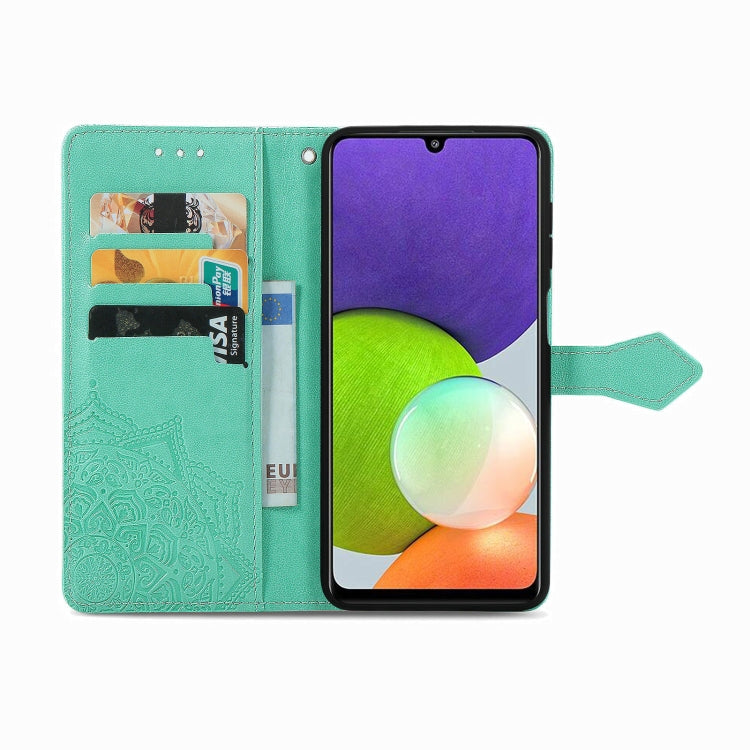 For Samsung Galaxy A12 Mandala Flower Embossed Horizontal Flip Leather Case with Holder & Three Card Slots & Wallet & Lanyard