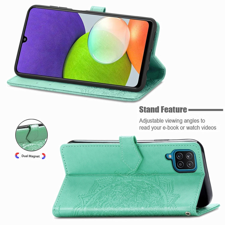 For Samsung Galaxy A12 Mandala Flower Embossed Horizontal Flip Leather Case with Holder & Three Card Slots & Wallet & Lanyard