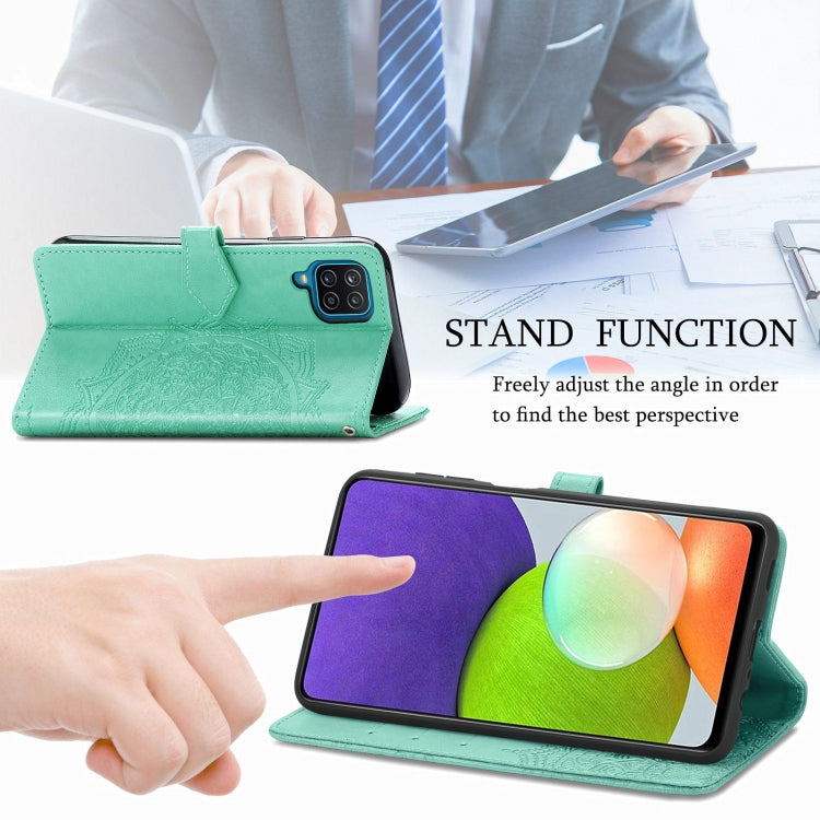 For Samsung Galaxy A12 Mandala Flower Embossed Horizontal Flip Leather Case with Holder & Three Card Slots & Wallet & Lanyard
