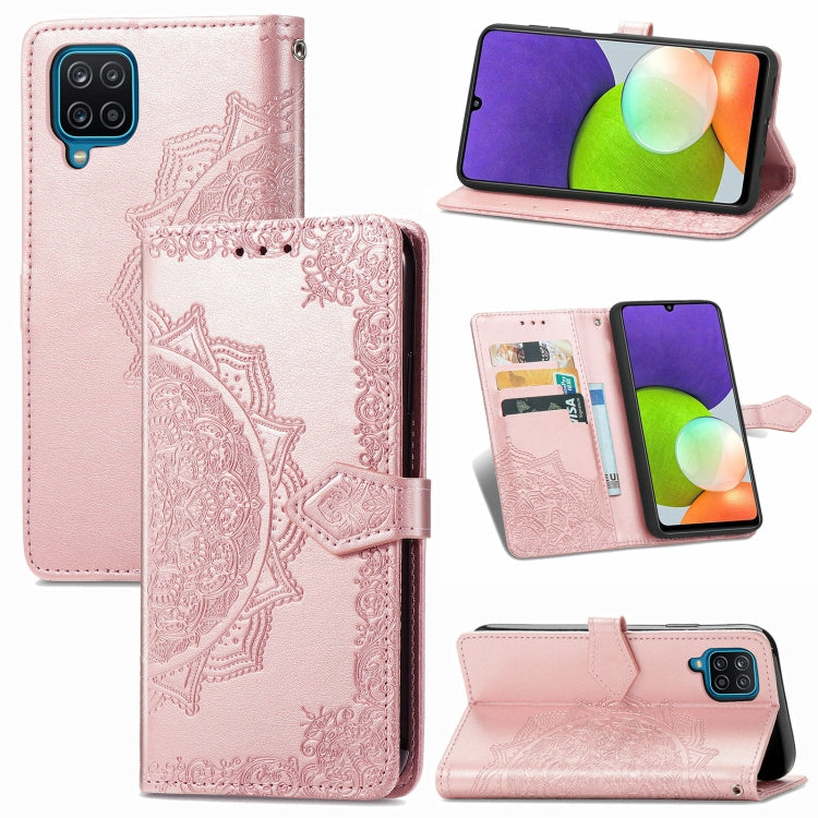 For Samsung Galaxy A12 Mandala Flower Embossed Horizontal Flip Leather Case with Holder & Three Card Slots & Wallet & Lanyard