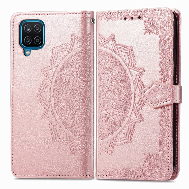 For Samsung Galaxy A12 Mandala Flower Embossed Horizontal Flip Leather Case with Holder & Three Card Slots & Wallet & Lanyard