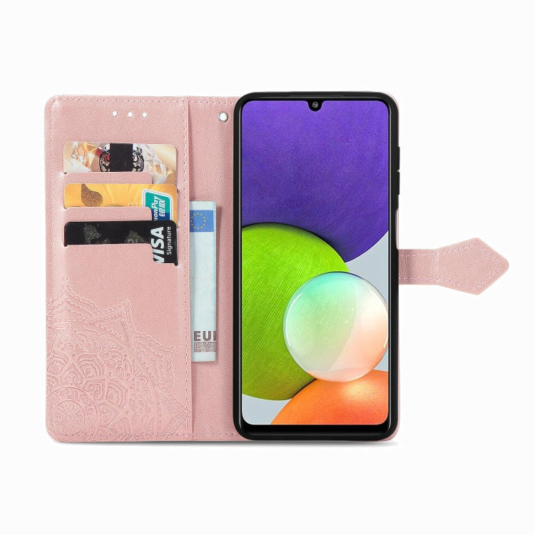 For Samsung Galaxy A12 Mandala Flower Embossed Horizontal Flip Leather Case with Holder & Three Card Slots & Wallet & Lanyard