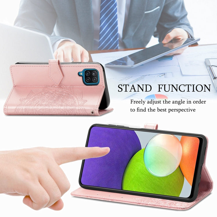For Samsung Galaxy A12 Mandala Flower Embossed Horizontal Flip Leather Case with Holder & Three Card Slots & Wallet & Lanyard