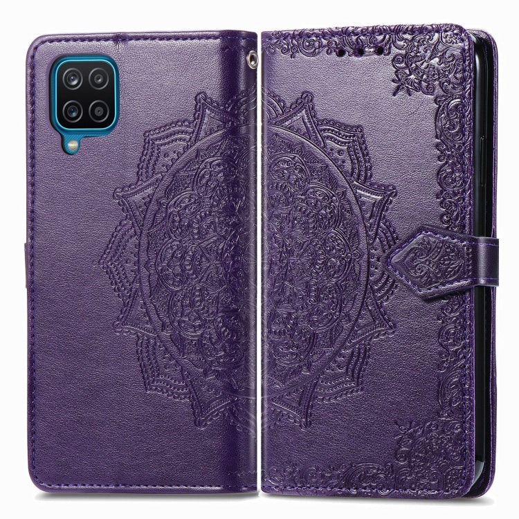 For Samsung Galaxy A12 Mandala Flower Embossed Horizontal Flip Leather Case with Holder & Three Card Slots & Wallet & Lanyard