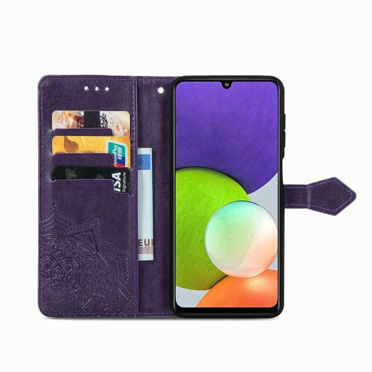 For Samsung Galaxy A12 Mandala Flower Embossed Horizontal Flip Leather Case with Holder & Three Card Slots & Wallet & Lanyard