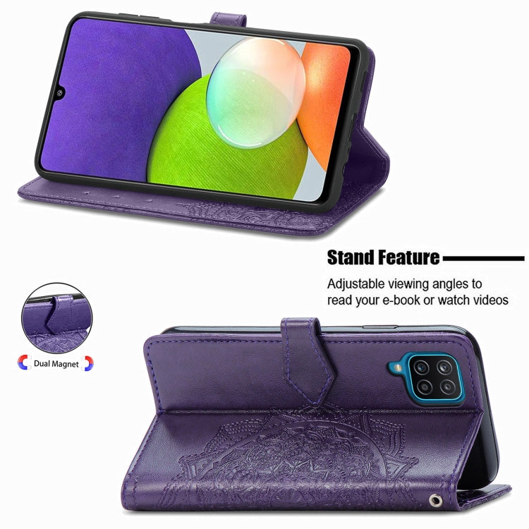 For Samsung Galaxy A12 Mandala Flower Embossed Horizontal Flip Leather Case with Holder & Three Card Slots & Wallet & Lanyard