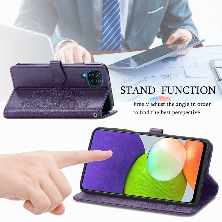 For Samsung Galaxy A12 Mandala Flower Embossed Horizontal Flip Leather Case with Holder & Three Card Slots & Wallet & Lanyard
