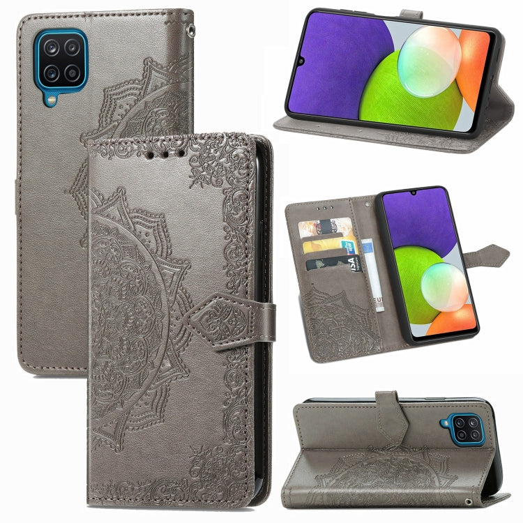 For Samsung Galaxy A12 Mandala Flower Embossed Horizontal Flip Leather Case with Holder & Three Card Slots & Wallet & Lanyard