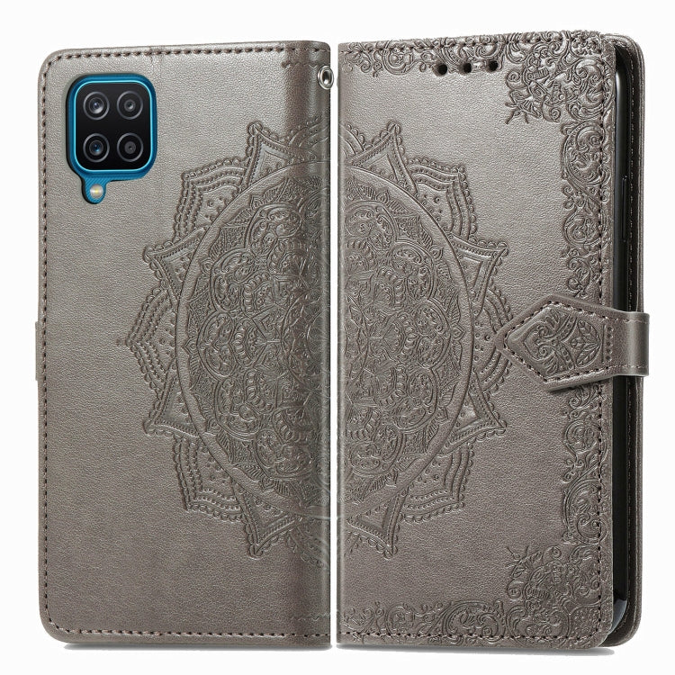 For Samsung Galaxy A12 Mandala Flower Embossed Horizontal Flip Leather Case with Holder & Three Card Slots & Wallet & Lanyard