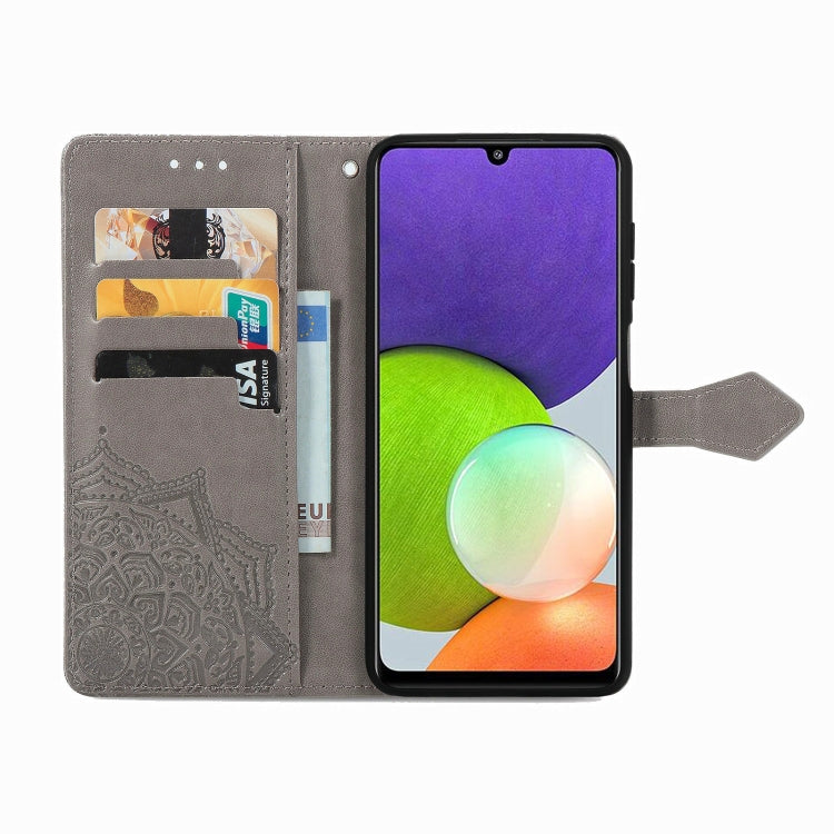 For Samsung Galaxy A12 Mandala Flower Embossed Horizontal Flip Leather Case with Holder & Three Card Slots & Wallet & Lanyard