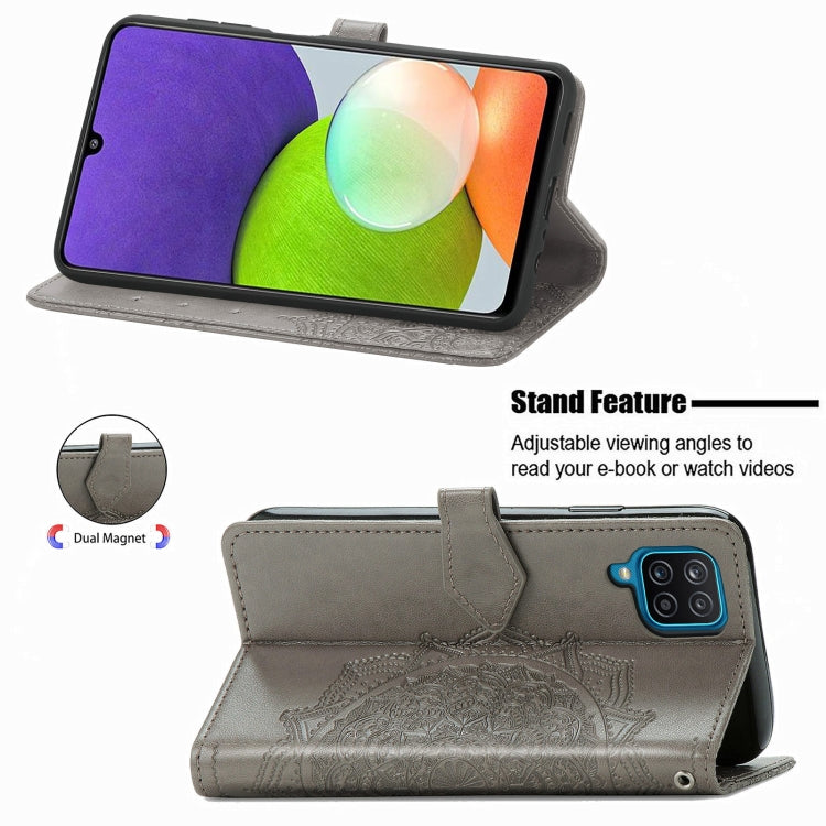 For Samsung Galaxy A12 Mandala Flower Embossed Horizontal Flip Leather Case with Holder & Three Card Slots & Wallet & Lanyard