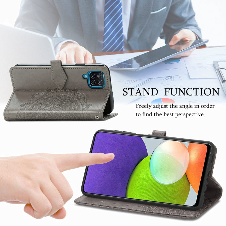 For Samsung Galaxy A12 Mandala Flower Embossed Horizontal Flip Leather Case with Holder & Three Card Slots & Wallet & Lanyard