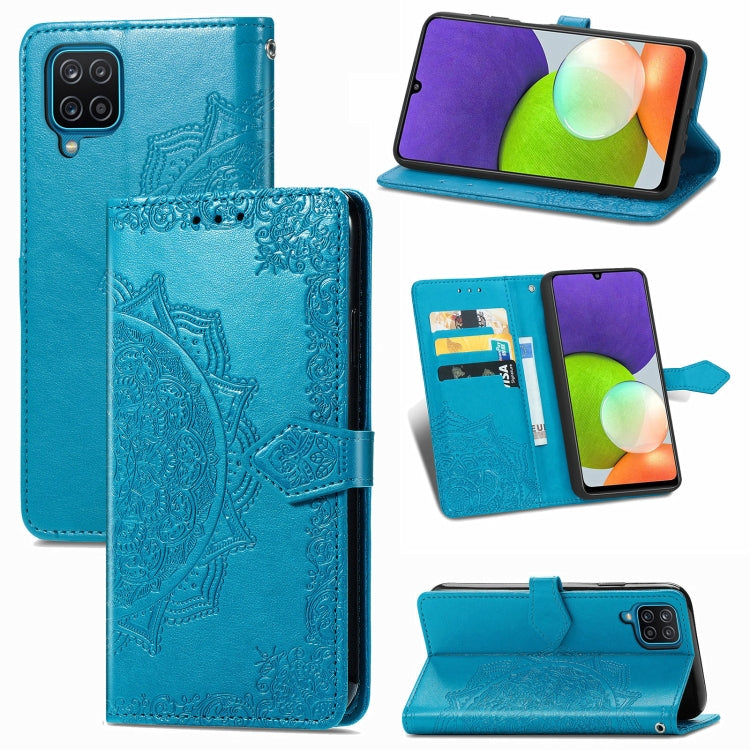 For Samsung Galaxy A12 Mandala Flower Embossed Horizontal Flip Leather Case with Holder & Three Card Slots & Wallet & Lanyard