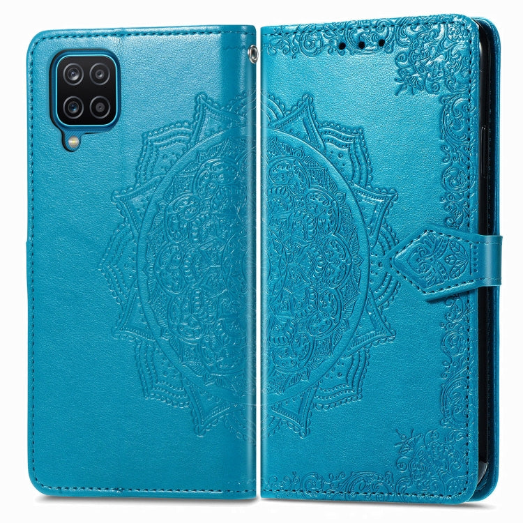 For Samsung Galaxy A12 Mandala Flower Embossed Horizontal Flip Leather Case with Holder & Three Card Slots & Wallet & Lanyard