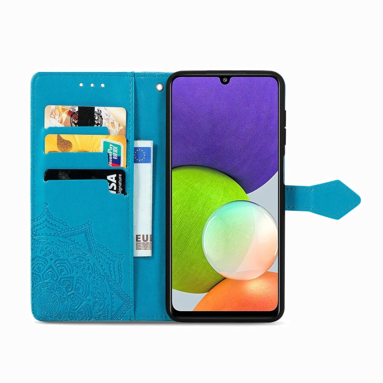 For Samsung Galaxy A12 Mandala Flower Embossed Horizontal Flip Leather Case with Holder & Three Card Slots & Wallet & Lanyard