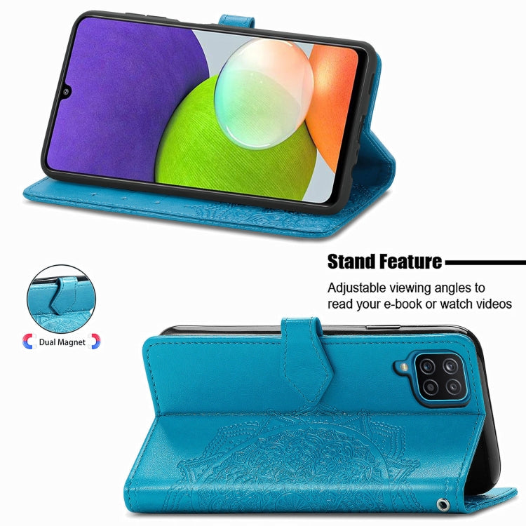 For Samsung Galaxy A12 Mandala Flower Embossed Horizontal Flip Leather Case with Holder & Three Card Slots & Wallet & Lanyard