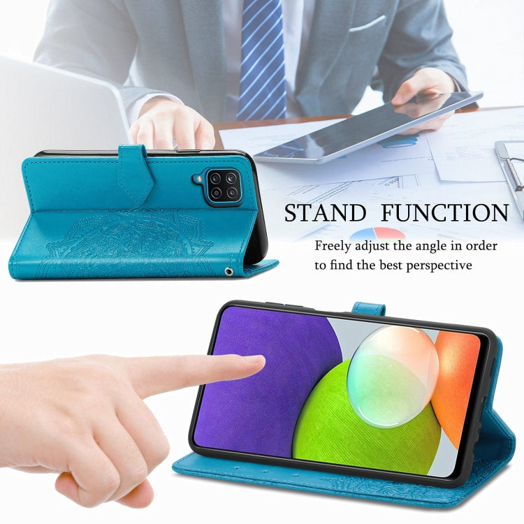 For Samsung Galaxy A12 Mandala Flower Embossed Horizontal Flip Leather Case with Holder & Three Card Slots & Wallet & Lanyard