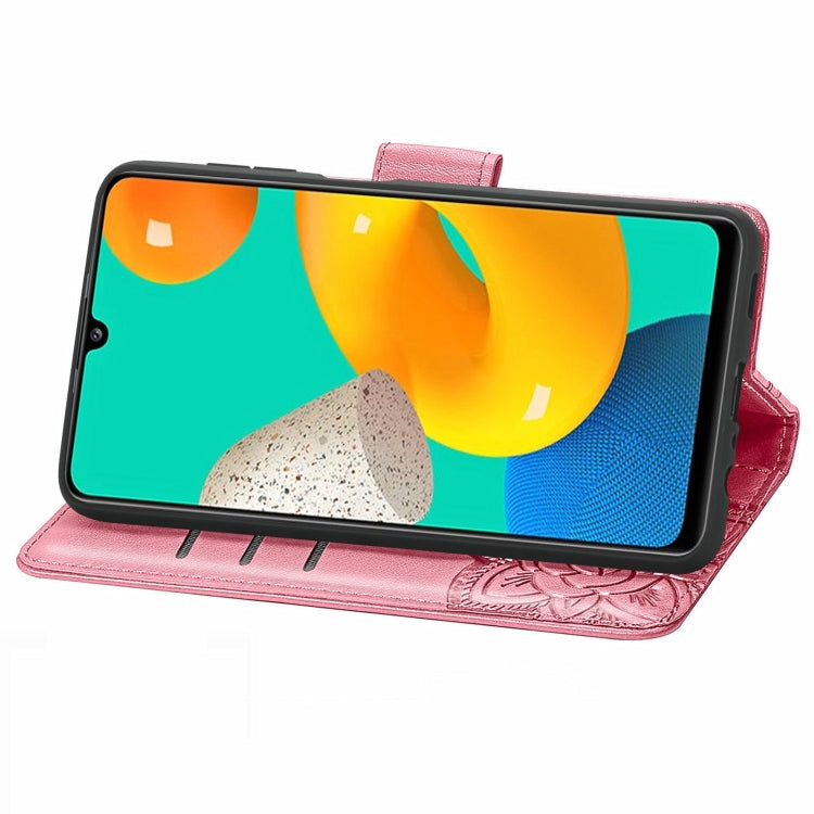 For Samsung Galaxy M32 Butterfly Love Flowers Embossed Horizontal Flip Leather Case with Holder & Card Slots & Wallet & Lanyard