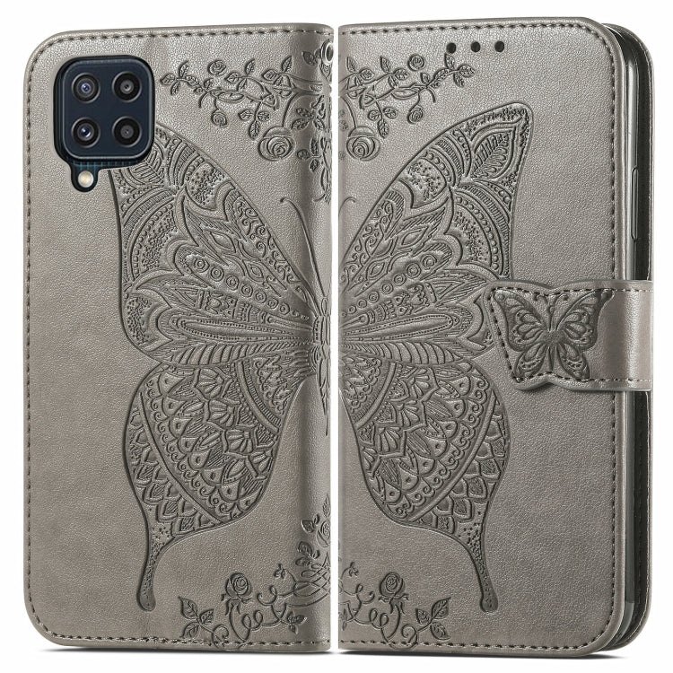 For Samsung Galaxy M32 Butterfly Love Flowers Embossed Horizontal Flip Leather Case with Holder & Card Slots & Wallet & Lanyard