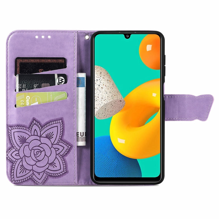 For Samsung Galaxy M32 Butterfly Love Flowers Embossed Horizontal Flip Leather Case with Holder & Card Slots & Wallet & Lanyard