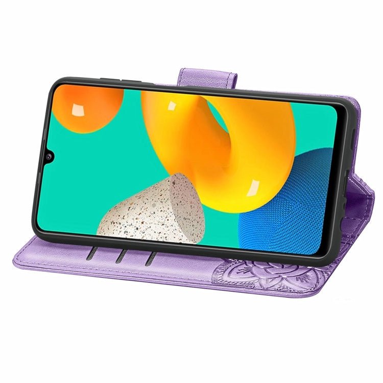 For Samsung Galaxy M32 Butterfly Love Flowers Embossed Horizontal Flip Leather Case with Holder & Card Slots & Wallet & Lanyard