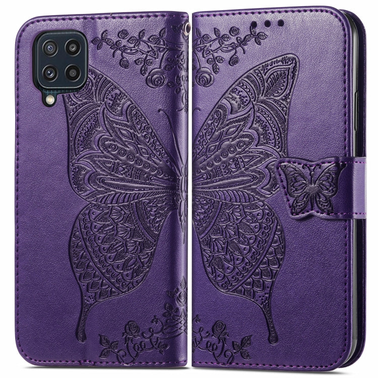For Samsung Galaxy M32 Butterfly Love Flowers Embossed Horizontal Flip Leather Case with Holder & Card Slots & Wallet & Lanyard