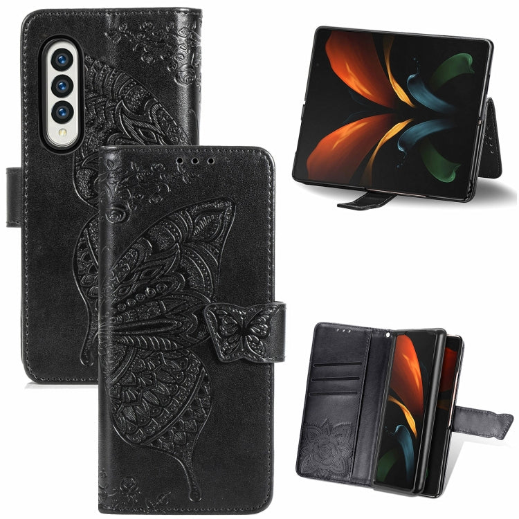 For Samsung Galaxy Z Fold3 Butterfly Love Flowers Embossed Horizontal Flip Leather Case with Holder & Card Slots & Wallet & Lanyard
