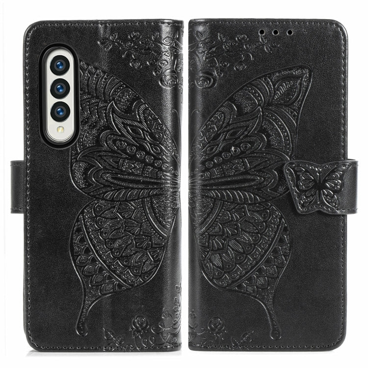 For Samsung Galaxy Z Fold3 Butterfly Love Flowers Embossed Horizontal Flip Leather Case with Holder & Card Slots & Wallet & Lanyard