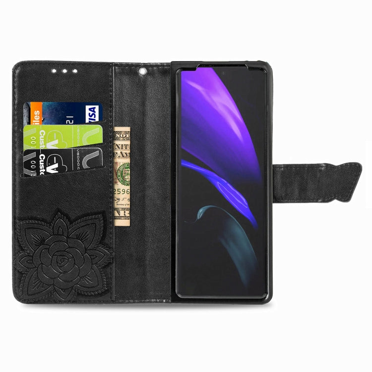 For Samsung Galaxy Z Fold3 Butterfly Love Flowers Embossed Horizontal Flip Leather Case with Holder & Card Slots & Wallet & Lanyard