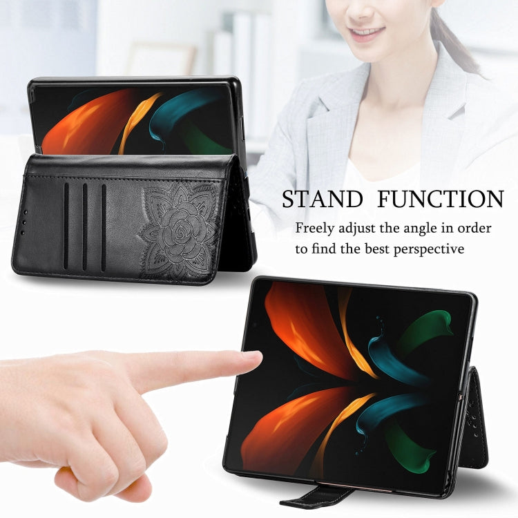 For Samsung Galaxy Z Fold3 Butterfly Love Flowers Embossed Horizontal Flip Leather Case with Holder & Card Slots & Wallet & Lanyard