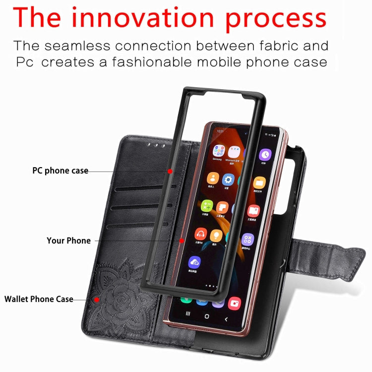 For Samsung Galaxy Z Fold3 Butterfly Love Flowers Embossed Horizontal Flip Leather Case with Holder & Card Slots & Wallet & Lanyard