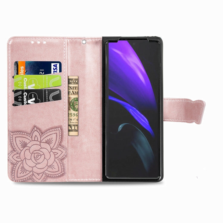 For Samsung Galaxy Z Fold3 Butterfly Love Flowers Embossed Horizontal Flip Leather Case with Holder & Card Slots & Wallet & Lanyard