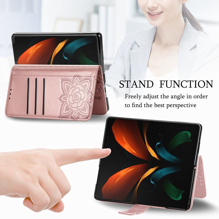 For Samsung Galaxy Z Fold3 Butterfly Love Flowers Embossed Horizontal Flip Leather Case with Holder & Card Slots & Wallet & Lanyard