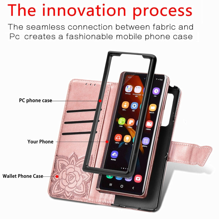 For Samsung Galaxy Z Fold3 Butterfly Love Flowers Embossed Horizontal Flip Leather Case with Holder & Card Slots & Wallet & Lanyard