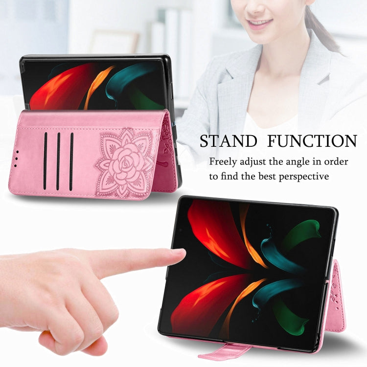 For Samsung Galaxy Z Fold3 Butterfly Love Flowers Embossed Horizontal Flip Leather Case with Holder & Card Slots & Wallet & Lanyard
