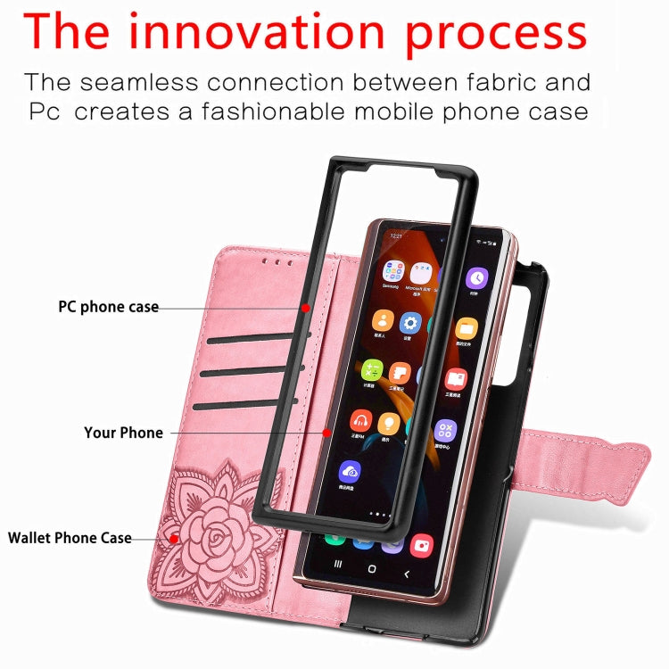 For Samsung Galaxy Z Fold3 Butterfly Love Flowers Embossed Horizontal Flip Leather Case with Holder & Card Slots & Wallet & Lanyard
