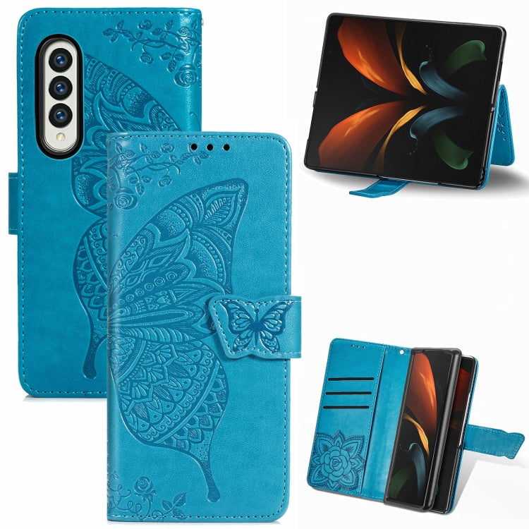 For Samsung Galaxy Z Fold3 Butterfly Love Flowers Embossed Horizontal Flip Leather Case with Holder & Card Slots & Wallet & Lanyard