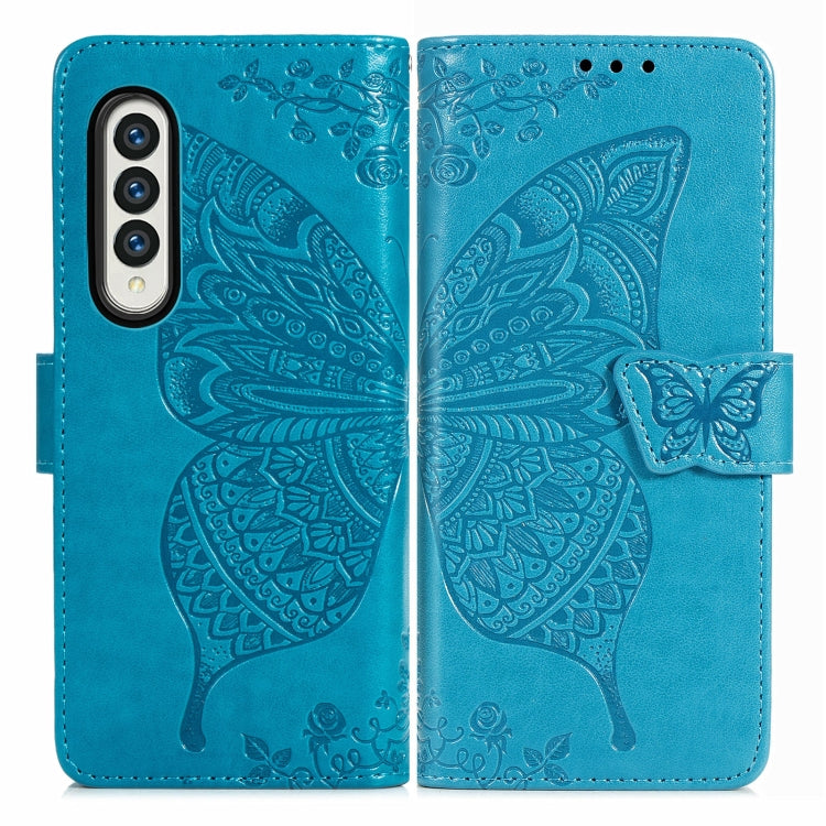 For Samsung Galaxy Z Fold3 Butterfly Love Flowers Embossed Horizontal Flip Leather Case with Holder & Card Slots & Wallet & Lanyard