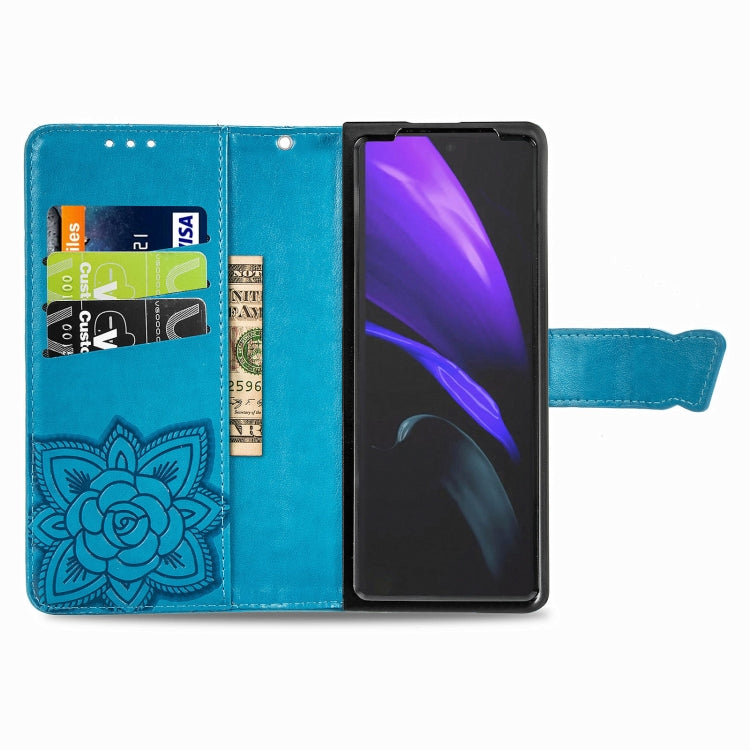For Samsung Galaxy Z Fold3 Butterfly Love Flowers Embossed Horizontal Flip Leather Case with Holder & Card Slots & Wallet & Lanyard
