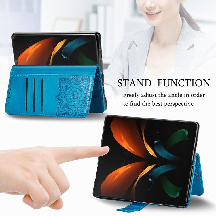 For Samsung Galaxy Z Fold3 Butterfly Love Flowers Embossed Horizontal Flip Leather Case with Holder & Card Slots & Wallet & Lanyard