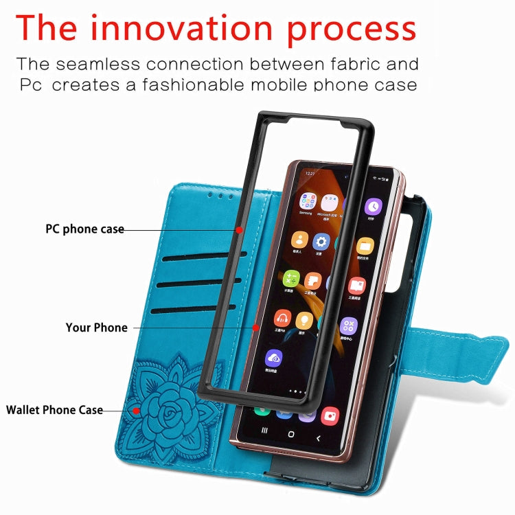 For Samsung Galaxy Z Fold3 Butterfly Love Flowers Embossed Horizontal Flip Leather Case with Holder & Card Slots & Wallet & Lanyard