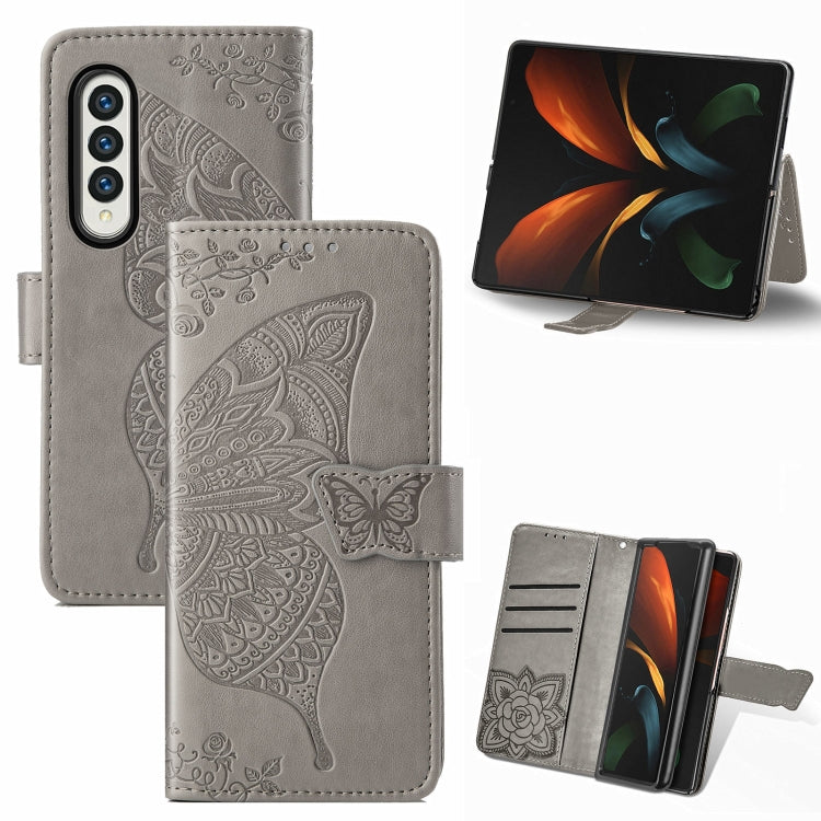 For Samsung Galaxy Z Fold3 Butterfly Love Flowers Embossed Horizontal Flip Leather Case with Holder & Card Slots & Wallet & Lanyard
