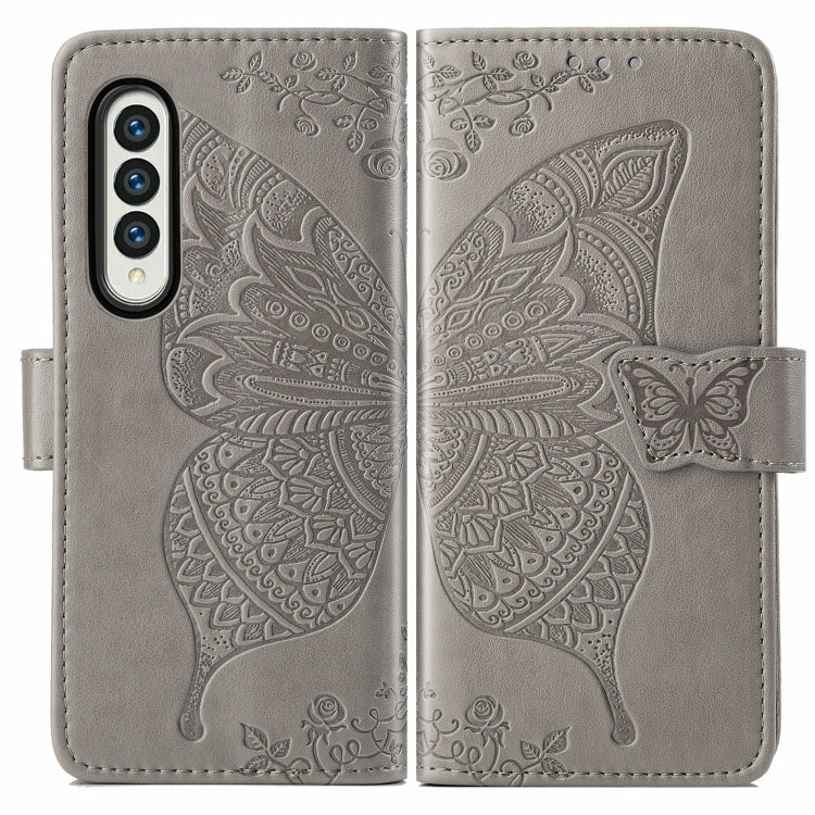 For Samsung Galaxy Z Fold3 Butterfly Love Flowers Embossed Horizontal Flip Leather Case with Holder & Card Slots & Wallet & Lanyard