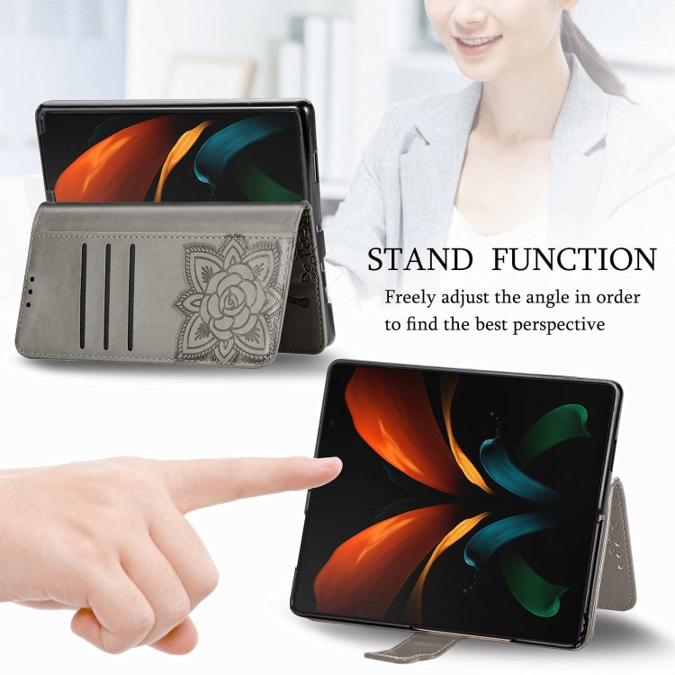 For Samsung Galaxy Z Fold3 Butterfly Love Flowers Embossed Horizontal Flip Leather Case with Holder & Card Slots & Wallet & Lanyard