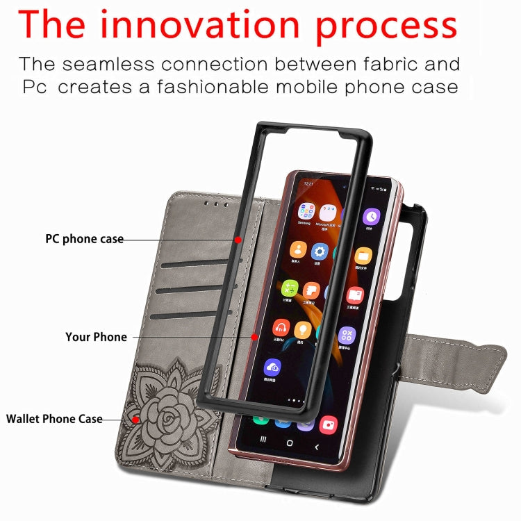 For Samsung Galaxy Z Fold3 Butterfly Love Flowers Embossed Horizontal Flip Leather Case with Holder & Card Slots & Wallet & Lanyard