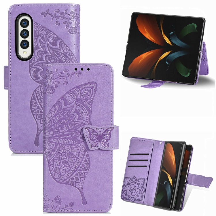 For Samsung Galaxy Z Fold3 Butterfly Love Flowers Embossed Horizontal Flip Leather Case with Holder & Card Slots & Wallet & Lanyard