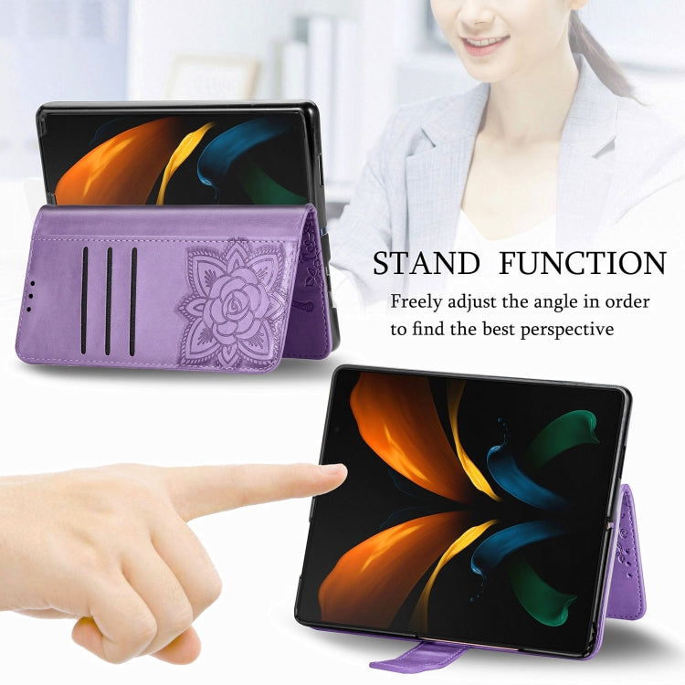 For Samsung Galaxy Z Fold3 Butterfly Love Flowers Embossed Horizontal Flip Leather Case with Holder & Card Slots & Wallet & Lanyard