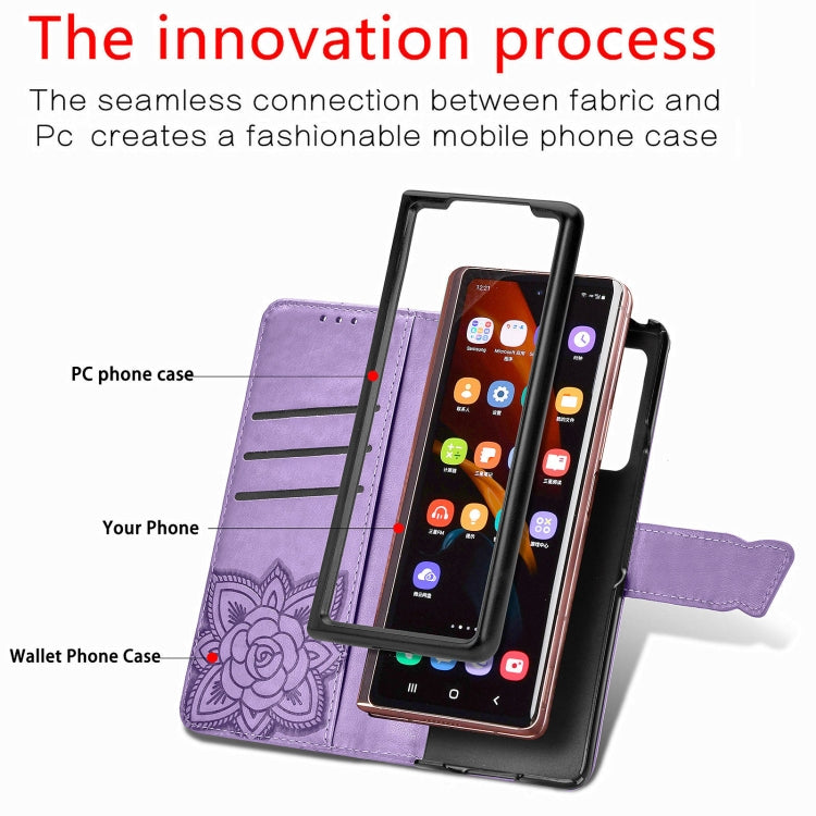 For Samsung Galaxy Z Fold3 Butterfly Love Flowers Embossed Horizontal Flip Leather Case with Holder & Card Slots & Wallet & Lanyard