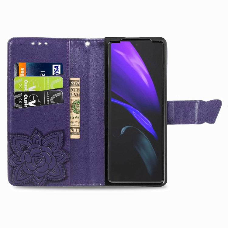 For Samsung Galaxy Z Fold3 Butterfly Love Flowers Embossed Horizontal Flip Leather Case with Holder & Card Slots & Wallet & Lanyard